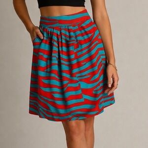 Annabella Womens Teal Red Abstract Tiger Stripe Pleated Mini Skirt Medium